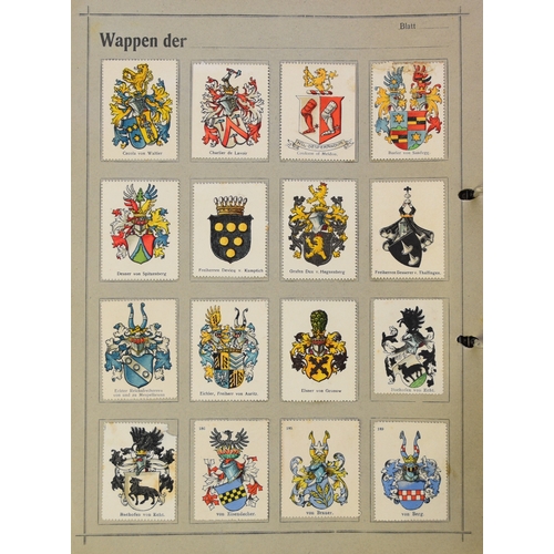 143 - Two albums containing 1890-1910 period poster stamps showing crests on white card (Wappen vershnetto... 