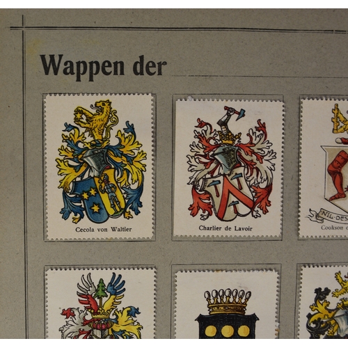 143 - Two albums containing 1890-1910 period poster stamps showing crests on white card (Wappen vershnetto... 