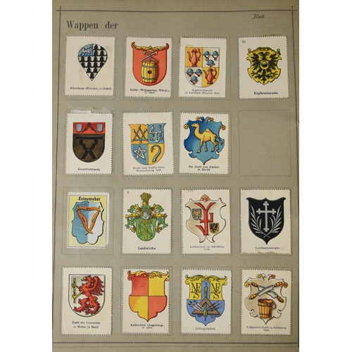 143 - Two albums containing 1890-1910 period poster stamps showing crests on white card (Wappen vershnetto... 