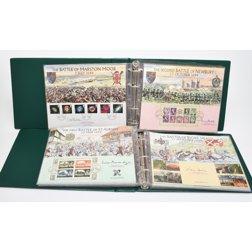 149 - Collection in 2 green albums, of Battles of Britain large illustrated covers by Benham, some with en... 