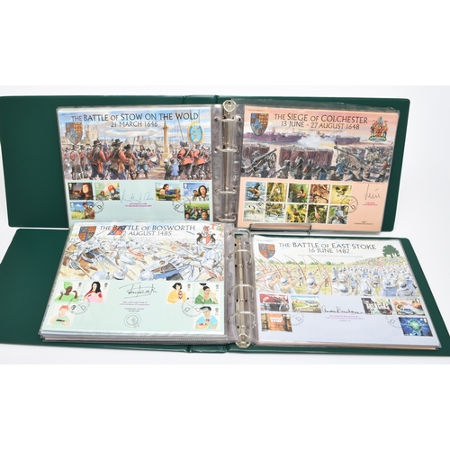 149 - Collection in 2 green albums, of Battles of Britain large illustrated covers by Benham, some with en... 