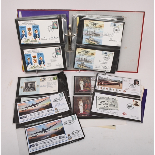 150 - Large accumulation of military related stamps on covers in 2 suitcases. 2 burgundy albums filled wit... 