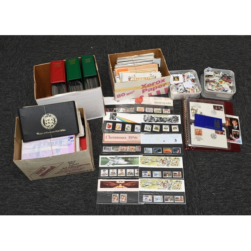 153 - Large box of stamps comprising : Isle of Man FDCs (1978-85) and Presentation Packs (1978-89). Jersey... 