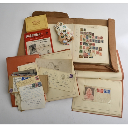 154 - Large accumulation of stamps in a box: stamps on pages in tins, in bag, in binders. Large red stock ... 