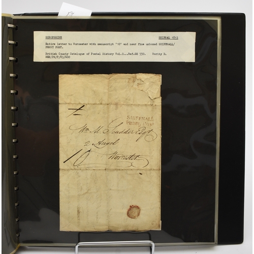 165 - Great Britain Postal History, Shropshire 1811-1847 collection of 17 items housed in a black SAFE alb... 