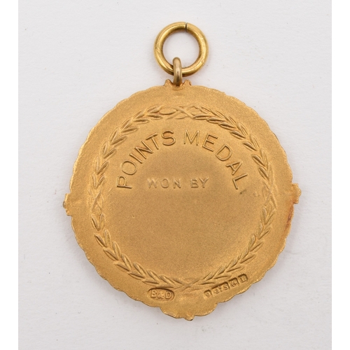 199 - Liverpool Daily Post - Points Medal, 9ct gold and blue enamel, circular medal Birmingham 1935 Diamet... 