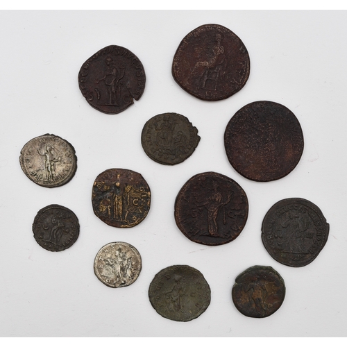 224 - A small assortment of Roman silver and bronze coinage comprising - Gordian III 238-244AD silver anto... 