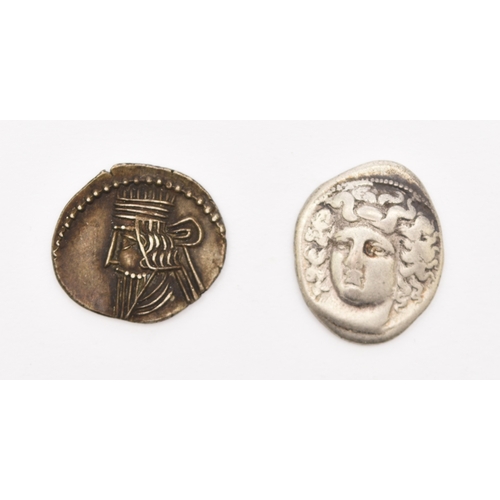 229 - Greek - Thessaly - Larissa - 350-325BC, Drachm - head of nymph - horse to right, together with Parth... 