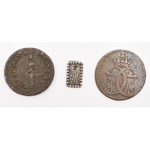 233 - Denmark - one skilling Danske Christian VII - dated 1771 together with Japan silver shu (isshu gin) ... 