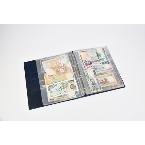 237 - An album containing 113 all world banknotes to include UK ten shillings to twenty pounds, including ... 