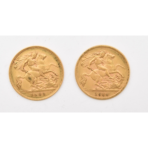 268 - Edward VII half Sovereign dated 1908, together with George V half Sovereign dated 1914 (2)