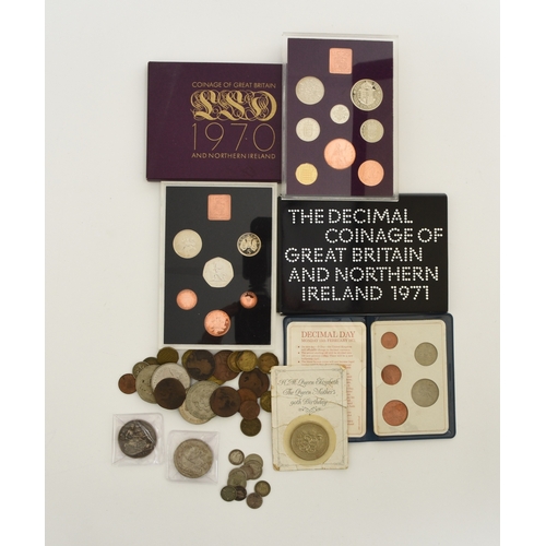 269 - A small assortment of UK Silver, Cupro-nickel and Bronze coinage comprising 1970 and 1971 coinage of... 