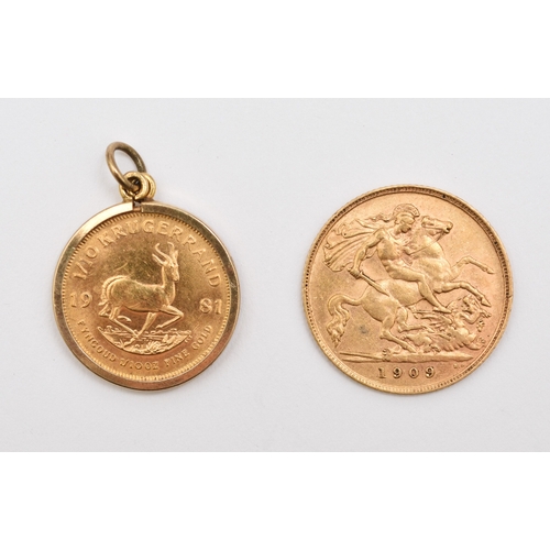 276 - Edward VII half Sovereign dated 1909; together with South Africa 1/10th ounce Krugerrand dated 1981 ... 