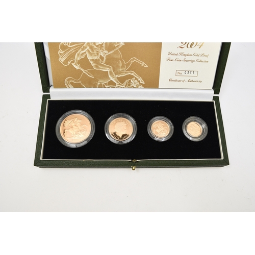 279 - Royal Mint - Gold Proof 2004 - Four coin Sovereign collection, five pounds, double sovereign, sovere... 