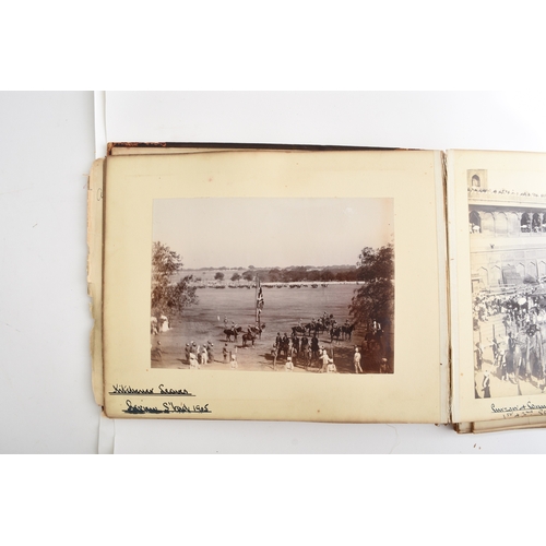 28 - INDIAN PHOTOGRAPH ALBUM circa 1905, with circa 40 large photographs and a dozen smaller views. Photo... 