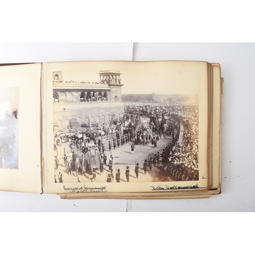 28 - INDIAN PHOTOGRAPH ALBUM circa 1905, with circa 40 large photographs and a dozen smaller views. Photo... 