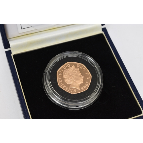 293 - Royal Mint 1998 gold proof fifty pence coin -25th Anniversary of the EEC, within capsule, fitted cas... 