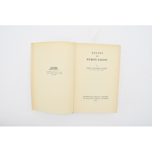 39 - KEYNES, John Maynard, Essays in Persuasion, 1st edition 1931. Bookplates on pastedowns.