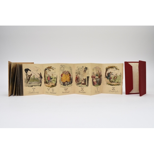 74 - CRUIKSHANK, George, A Comic Alphabet, 1837. Fold-out alphabet in concertina style, each letter with ... 