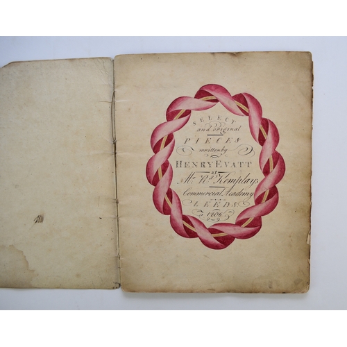 98 - COPYBOOK, 1806. Select and original pieces written by Henry Evatt at Mr Rd. Kemplay's Commercial Aca... 