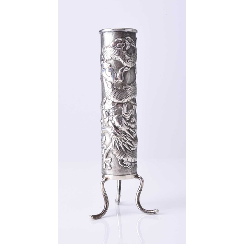 101 - Wang Hing, a Chinese silver bud vase and matchbox holder The vase of cylindrical form and raised on ... 