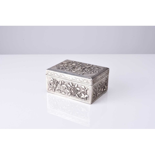 102 - A Chinese silver plated embossed box, Qing Dynasty, early 20th century Of rectangular outline with h... 