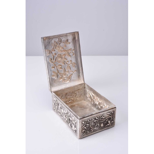 102 - A Chinese silver plated embossed box, Qing Dynasty, early 20th century Of rectangular outline with h... 