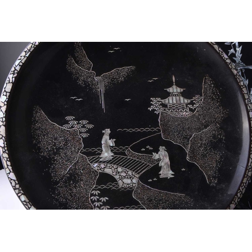 104 - An assembled group of mother-of-pearl inliad lacquerware, Republic period Including a dish, 30cm, a ... 