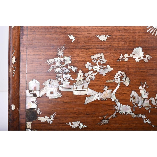 119 - A Chinese mother-of-pearl inlaid rosewood rectangular tray, Qing Dynasty Decorated with a scene of a... 