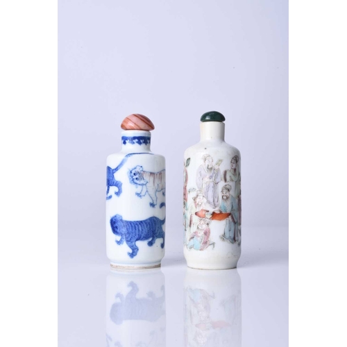 176 - Two Chinese porcelain snuff bottles, 18th/19th century Both of cylindrical form, the first decorated... 