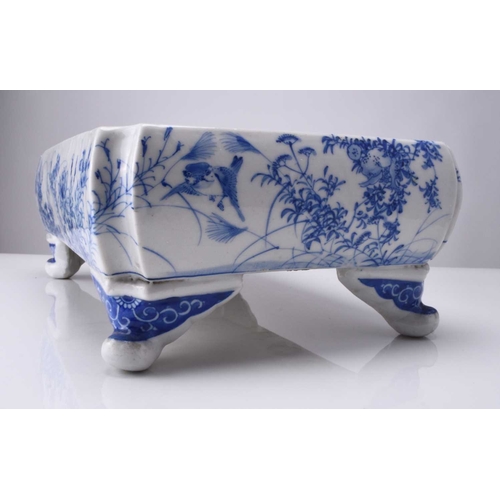 214 - A Japanese Seto blue and white porcelain jardiniere, Meiji era Of rectangular form with lobed corner... 