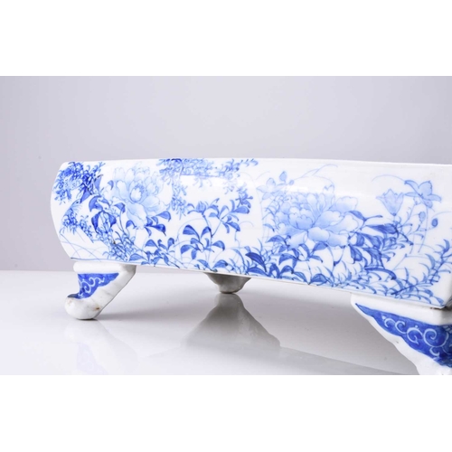 214 - A Japanese Seto blue and white porcelain jardiniere, Meiji era Of rectangular form with lobed corner... 