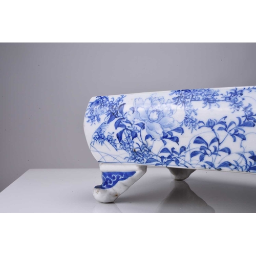 214 - A Japanese Seto blue and white porcelain jardiniere, Meiji era Of rectangular form with lobed corner... 