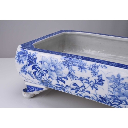 214 - A Japanese Seto blue and white porcelain jardiniere, Meiji era Of rectangular form with lobed corner... 