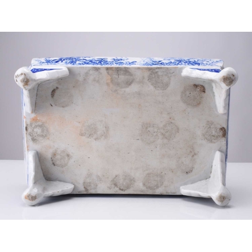 214 - A Japanese Seto blue and white porcelain jardiniere, Meiji era Of rectangular form with lobed corner... 