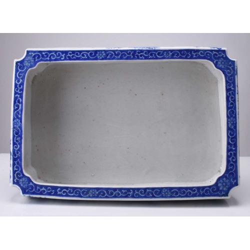 214 - A Japanese Seto blue and white porcelain jardiniere, Meiji era Of rectangular form with lobed corner... 