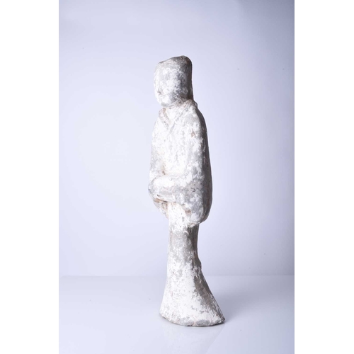 24 - A Chinese grey pottery figure of a maiden, Sui/Tang Dynasty Modelled standing in long robes, her han... 