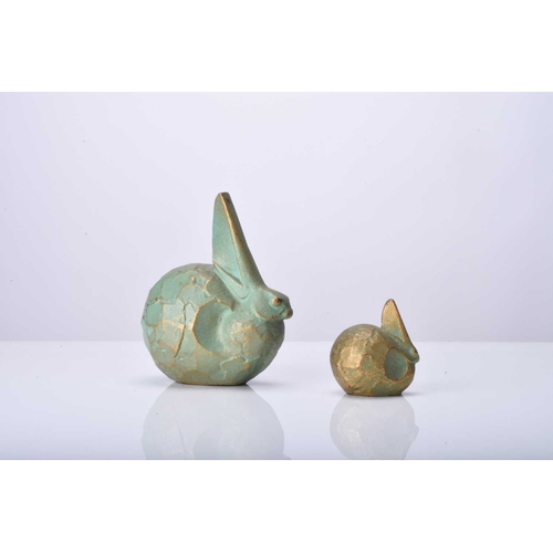 274a - Saegusa Sotaro: Two pairs of bronze animal figures, Showa era Stylistically modelled and finished in... 