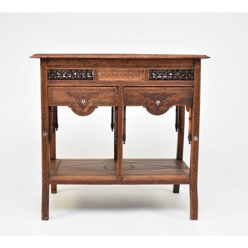 310 - A late 19th century Syrian hardwood rectangular centre/occasional table, inlaid with camel bone and ... 