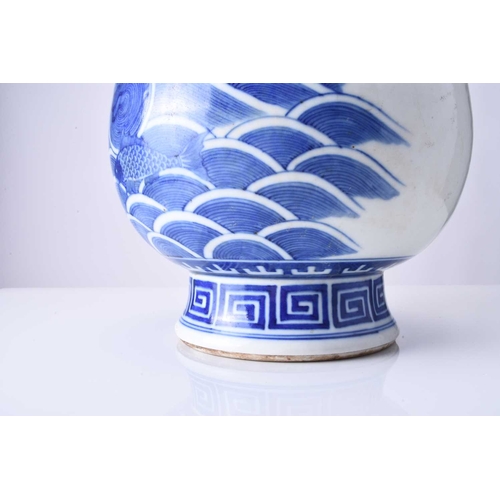 42 - A Chinese blue and white dragon vase Kangxi six-character mark but 19th century Of ovoid form with d... 