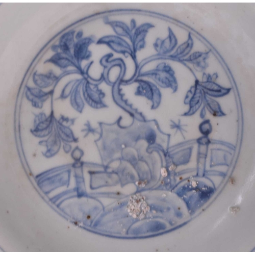 48 - A Chinese blue and white dish, late Ming/transitional Of plain round form, the inside decorated with... 