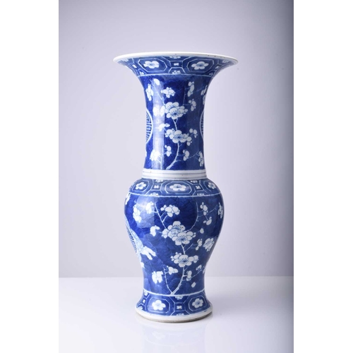 49 - A Chinese blue and white yenyen vase, 19th century Decorated with a prunus pattern on 'cracked ice' ... 