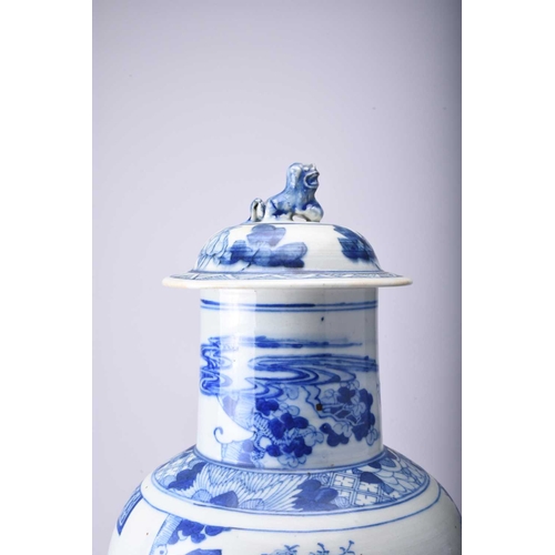 50 - A Chinese blue and white vase and cover, late Qing Dynasty Of ovoid form and decorated in the Kangxi... 