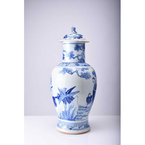 50 - A Chinese blue and white vase and cover, late Qing Dynasty Of ovoid form and decorated in the Kangxi... 