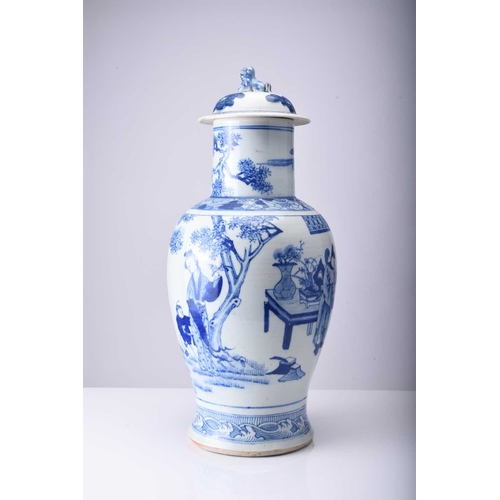 50 - A Chinese blue and white vase and cover, late Qing Dynasty Of ovoid form and decorated in the Kangxi... 