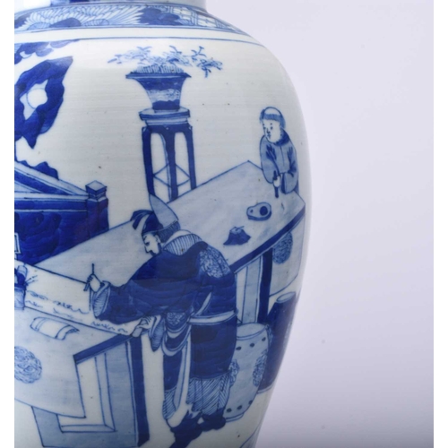 50 - A Chinese blue and white vase and cover, late Qing Dynasty Of ovoid form and decorated in the Kangxi... 