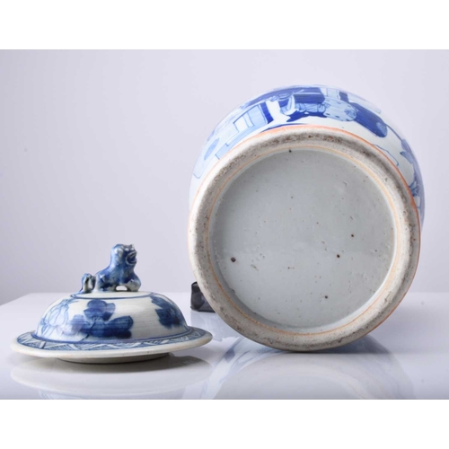 50 - A Chinese blue and white vase and cover, late Qing Dynasty Of ovoid form and decorated in the Kangxi... 