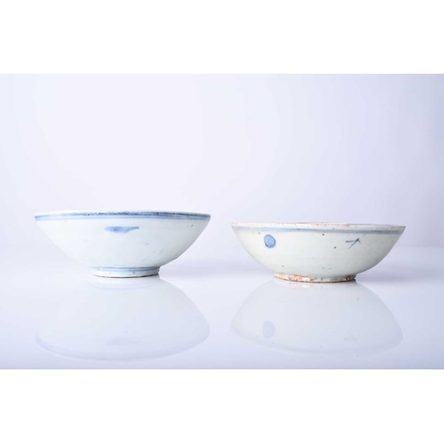 54 - Two Chinese blue and white bowls, Ming Dynasty Of shallow rounded form. 11.5cm and 12cm dia. (2)