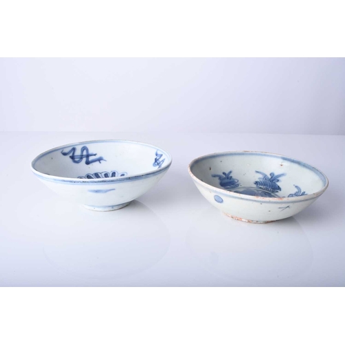 54 - Two Chinese blue and white bowls, Ming Dynasty Of shallow rounded form. 11.5cm and 12cm dia. (2)