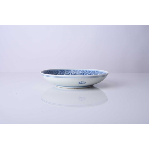 65 - A Chinese blue and white 'Nonya' type dish, 19th century Decorated with chilong. 14cm dia.